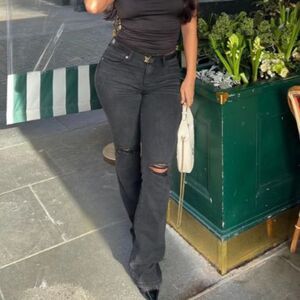 Fashion Nova Jessie Mid Rise Distressed Bootcut Jeans Black Size 3 NWT